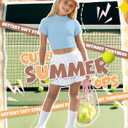 Girls' Cropped Tops Short Sleeve Shirts | Slim Fitted, Cute, Casual, Basic, Mock Neck, Workout, Tees, Size 5-16 Years