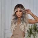 Women Long Ombre Grey Wavy Wigs with Black Root 26 Inch Charming Wigs Natural Looking Synthetic Heat Resistant Fiber Wig for Daily Party Use