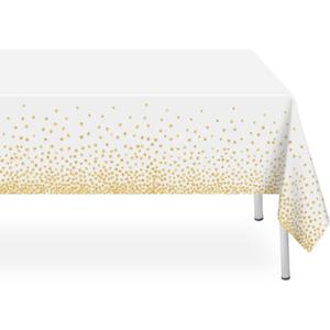 2 Pack White and Gold Dot Tablecloth, White Plastic Table Cloths for Parties Disposable, 54x108in Waterproof Rectangular Camping Tablecloth for Birthday Party Picnic Baby Shower