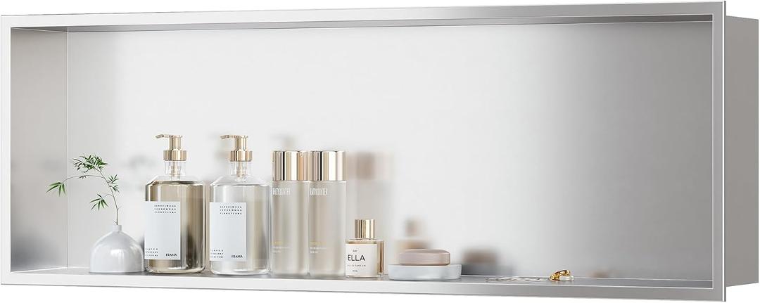 Qeke Stainless Steel Shower Niche 36" X 12", No Tile Needed Wall Niche, Recessed Shower Shelf for Bathroom Storage, Brushed Nickel