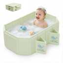 Foldable Baby Bathtub for Ages 06, Portable Toddler Bathtub for Shower, Collapsible Kids Bath Tub with 4 Support Legs, Anti-Slip Bottom & Dual Drain Holes, Space-Saving Travel Bath (Light Green)
