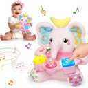 Baby Bilingual Musical Elephant Stuffed Animals Toys,Infant Early Learning Toy with Light-Up Music & Crinkle,Tummy Time Toys for 0 3 6 9 12+ Months for Baby Boy Girl Gift,Pink