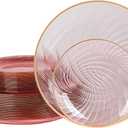 80pcs Clear Pink Disposable Shell Plastic Plates With Gold Rim, 10 inch 40 Dinner Plates and 7 inch 40 Dessert Plates for Party, Wedding, Birthday