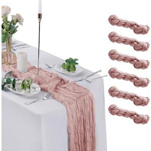 6 Pack Cheesecloth Table Runner 9ft,17 x 108 inch Gauze Table Runner Rustic Romantic Wedding Runner for Wedding Bridal Shower Fall Decoration,Light Blue (14x108-Dusty Pink)