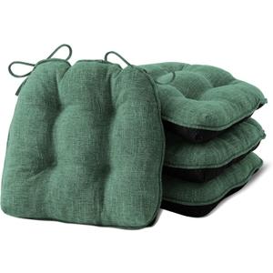 Chair Cushions for Dining Chairs Set of 4, Kitchen Chair Cushions, Chair Pads with Ties Non Slip Backing, Christmas Room Decor, Tufted Memory Foam Seat Cushion 4 Pack, 15.5x15.5x4, Dark Green