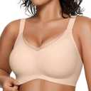 OEAK Womens Wireless Bras V Mesh Comfortable Bralette Supportive Tshirt Bra No Underwire Seamless Push Up Everyday Bras (Medium, Nude)