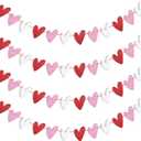 Tifeson 4 Pack Glitter Heart Garland Banner, NO DIY, Valentine's Day Decorations, Red Pink White Paper Heart Banner for Valentines Home Mantle Wall Table Wedding Engagement Anniversary Galentines Decor