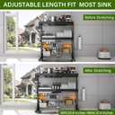 Over Sink Dish Drying Rack, 3-Tier Full Stainless Steel Drainer Dish Rack Adjustable 20.9''-37.4'', Expandable Multifunctional Kitchen Organizer, 3 Tier with Flat Grid