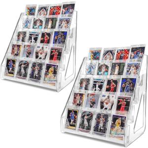 Card Display Stand, Vertical Holder Shelf for Baseball Basketball Sports Graded Cards Display Stand Tabletop for PSA BGS SGC Slabs TCG Sports Card Collection, Snap-On Assembly (5 Tier 2 Pack)