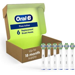 Oral-B Floss Action Replacement Brush Heads for an Oral-B Electric Toothbrush, Pack of 6 (White)