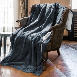 Heated Throw Blanket with 1-9 hrs Timer Auto-Off & 8 Heating Levels,Flannel Electric Blanket Throw ETL Certification,Machine Washable Full Body Warming Blankets (Blue + White)