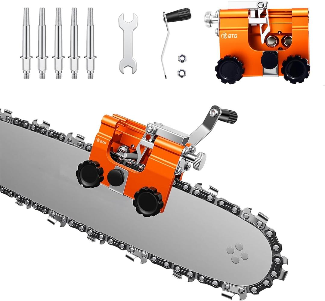 QTG Manual Chain Saw Sharpener, Adjustable Clamp & Precision Guide, Portable Metal Attachment,8-22" Chain/Electric Saws