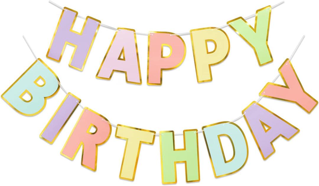 Happy Birthday Banner & Sign - 9ft Pre-Strung No Assembly | Pastel Birthday Decorations for Women, Girls, Boys, Adults | Reusable Party Backdrop, Wall Decor for All Celebrations (Macaron)
