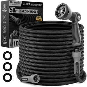 Garden Hose, Flexible Ultra Lightweight Durable, Kink-Free Water Hose with 10 Function Sprayer - Non-Shrinking, Easy to Store, All-Weather, High-Pressure, Black (50 FT)