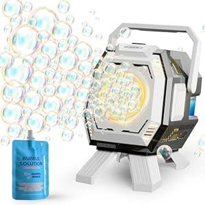 Bubble Machine for Kids with Lights, Big Bubble Maker, 320ml Large Tank, Easy-to-Use Battery Operated Bubble Blower with Bubble Solution for Parties, Birthdays, Indoor & Outdoor Play