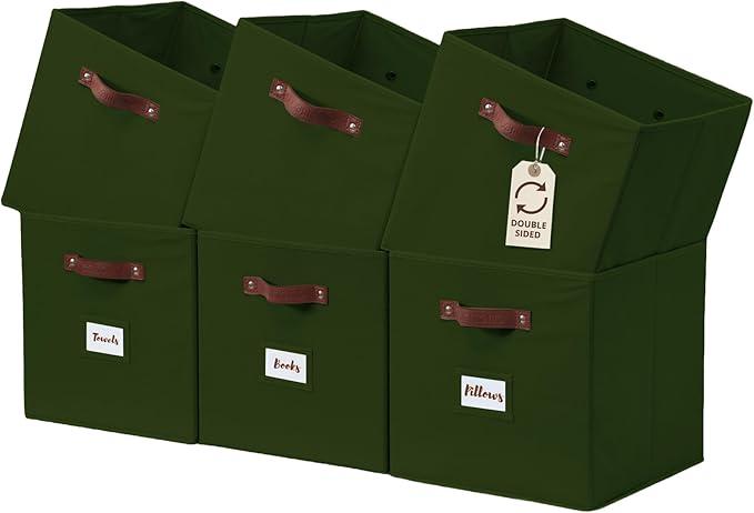 DECOMOMO Storage Bins, Cube Storage Bin with Labels, Fabric Storage Cubes for Shelves (10.5" x 11" / 6pcs)