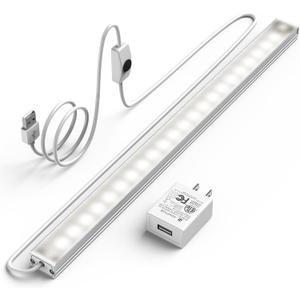 ASOKO Under Cabinet Led Lighting, 12 Inch Light Strip Bar, Daylight White 5000K Dimmable Plug in USB Light, Small Thin Led Under Counter Lighting for Kitchen/Room/Shelf/Desk/Display Case