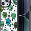 Compatible for iPhone 14 Pro Max Case Cute Aesthetic - Durable Fashion Funny Phone Case - Alien Pattern Print Soft Shockproof Cover 6.7" Black