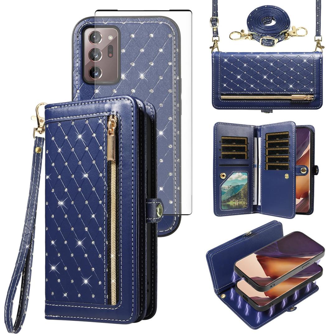 Phone Case for Samsung Galaxy S20 FE 5G 6.5 inch Zipper Wallet Cell Cover Screen Protector Crossbody Strap Bling Flip Credit Card Holder S 20 EF UW S20FE5G S20FE 20S S2O Fan Edition Women, Dark Blue