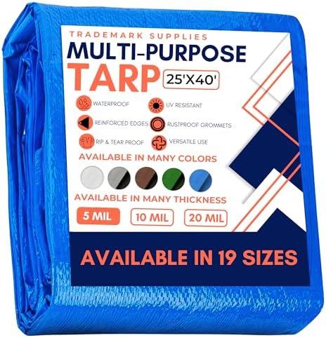 Large Waterproof Tarp - Heavy Duty 5 Mil Thick Poly Tarpaulin Ideal for Canopy Tents, Boats, RV or Pool Covers - Multipurpose Protective Tarps with Grommets for Indoor and Outdoor Use | 25' x 40'