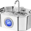 Cat Water Fountain Stainless Steel 108oz/3.2L, APAUK Automatic Pet Fountain Dog Water Dispenser with Water Level Window, Quiet Cat Fountain for Drinking, Inside with Replacement(1 Filter&1 Sponge) (Silver)