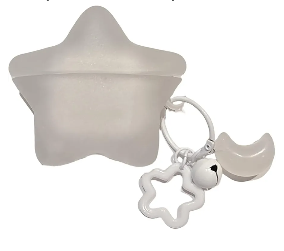 Earbuds Case for Airpods 4th Generation,Cute Funny 3D Star Design Headphone Cover for Airpods 4 (2024) with Keychain for Women Girls Boys (White)