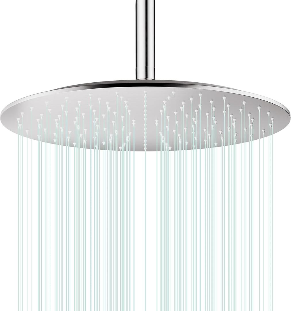 All Metal Rain Shower Head - Heavy Duty Stainless Steel, Easy Install, High Water Flow, Ultra-Thin Modern Design for Bathroom (Brushed Nickel, 16)