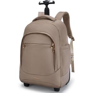 LIGHT FLIGHT Rolling Travel Backpack, Water-Resistant Travel Laptop Backpacks with Wheels for Adults, 17 Inch Large Roller College Backpack Luggage Carry on, Champagne
