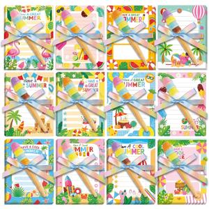 Eaasty 48 Pcs End of The Year Gifts Bulk Summer Notepads and Ice Cream Ballpoint Pens with Ribbon Graduation Last Day of School Gifts for Student Teacher Classroom Party Favor