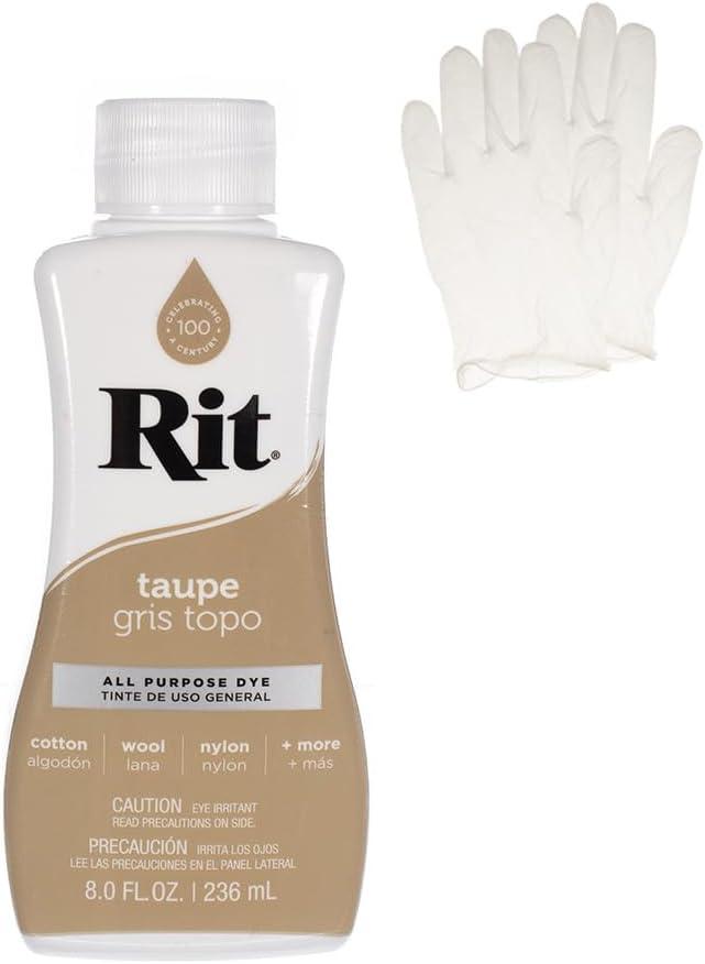 Rit Dye  Liquid Fabric Dye for Crafting, Clothing, and Dcor  8 oz. Bottle  Taupe (Gloves Included)