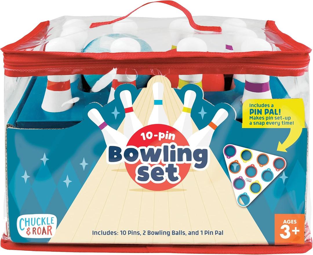 Chuckle & Roar 10-Pin Kids Bowling Set with Pin Pal Indoor Active Game for Family Game Night, Easy Setup & Cleanup, Color & Number Learning Toy, Ages 3+, Medium