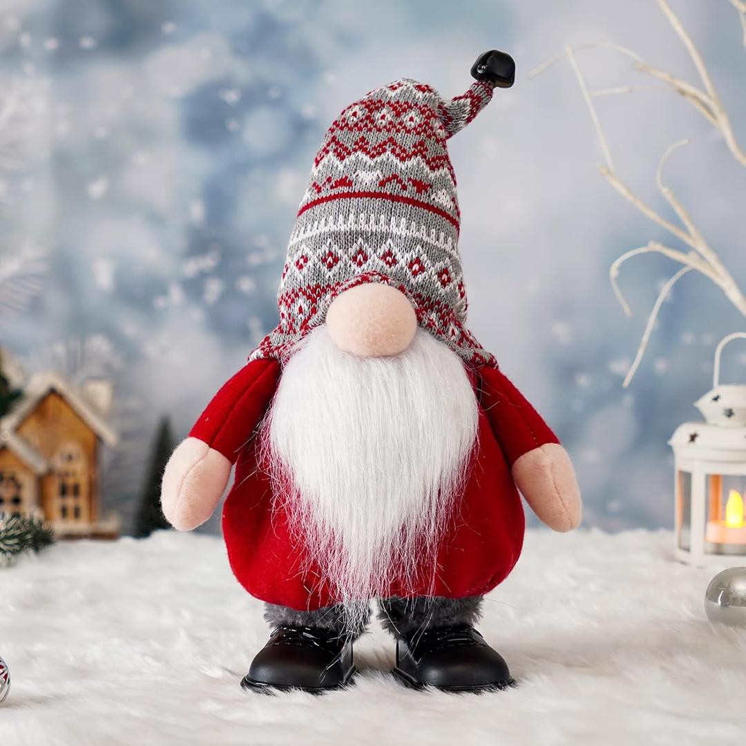 USILAND Christmas Gnome with Music, Singing Dancing Gnomes Decorations for Home, Winter Table Xmas Musical Holiday Gnome Gifts