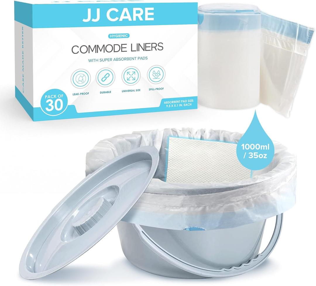 JJ CARE Bedside Commode Liners with Absorbent Pads - Pack of 30 Commode Poop Bags Liners 16"x21" Adults' Portable Bed Pan Toilet Chair, Disposable Toilet Bags for Bedside