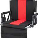 LET'S CAMP Folding Stadium Seat Bleacher Chair with Cup Holder, Mesh Bag and Hide Hooks, Portable Stadium Chair with Back and Cushion, Medium
