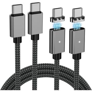 100W Magnetic Fast Charging Cable, USB C to USB C Cable(2 Pack,5/6.6FT), 480Mbps Data Transfer, for MacBook Pro/Air, iPhone 16 15 Pro Max, iPad, Galaxy S22 Ultra, Pixel (Grey)