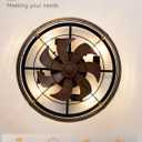 LEDIARY 20" Caged Ceiling Fan with Light and Remote, Low Profile Flush Mount Fandelier, Black Gold Bladeless Enclosed Small Fan Lights Ceiling Fixtures, Rustic Farmhouse Style for Bedroom, Outdoor