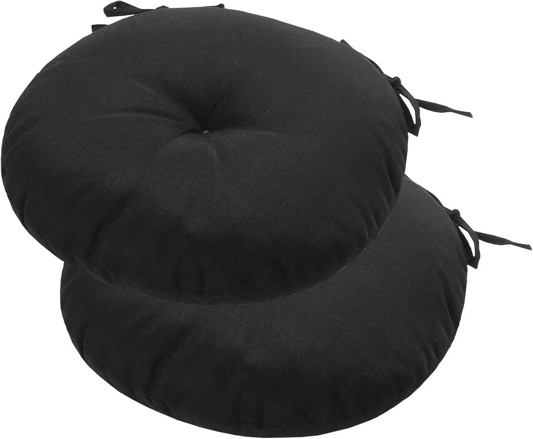 FUNHOME Bistro Chair Cushions 18 inch,Set of 2,Tufted Round Chair Cushions with Ties,18"x18"x4",Water Resistant Round Seat Cushion for Barstool Chairs,Patio Garden Kitchen Outdoor Furniture(Black)