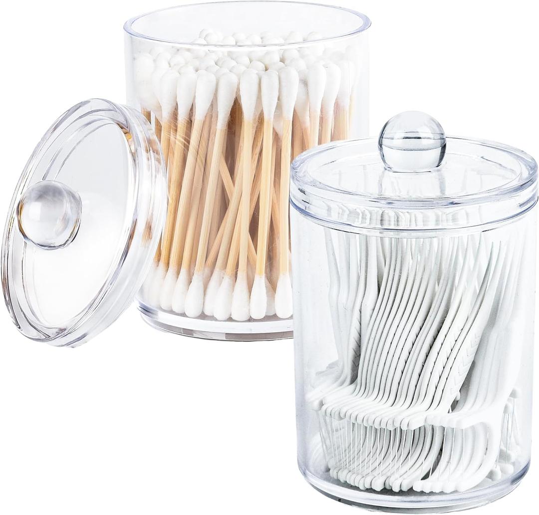 Clear Bathroom Organizer with Lid - 2-Pack Cotton Ball and Cotton Swab Storage Tins for Vanity Storage