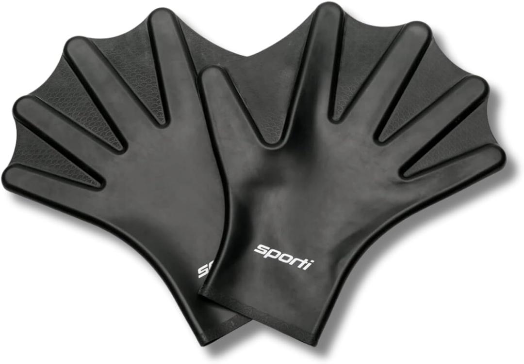 Sporti Swimming Aquatic Gloves, Silicone Training Gear, Water Resistance Webbed Gloves for Swimming, Diving, Water Aerobics (Medium)