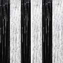 Voircoloria 2 Pack Black and Silver Tinsel Foil Fringe Curtains, Black White Party Decorations, Metallic Tinsel Party Streamers Backdrop for New Years Birthday Christmas Graduation Decorations