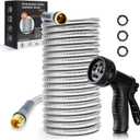 Stainless Steel Garden Hose 75 ft Heavy Duty Metal Water Hoses with 10 Function Water Hose Nozzles for Yard Outdoor