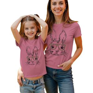 Mommy and Me Easter Shirt Women Toddler Girl Bunny Leopard Glasses Matching Outfit Rabbit Short Sleeve T-Shirt Tops, 2XL