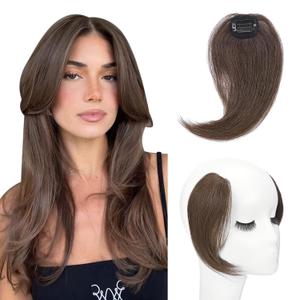Benehair Side Bangs Clip in Bangs Human Hair Extensions Curtain Bangs 10 inch Remy French Bang For Women 15g #04 Medium Brown