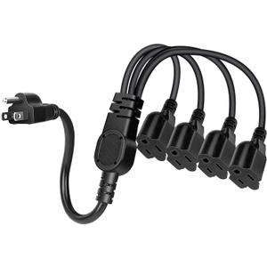 1 to 4 Power Extension Cord Y Splitter, 3-Prong Heavy Duty Indoor Outdoor Cable Outlet Protector, NEMA 5-15P to NEMA 5-15R, Y-Type 3 Outlet Extension Cord for Home, Room, Office (20 Inch)