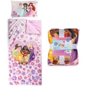 Jay Franco Kids Slumber Bag and Pillow - 54 x 27 Inch Comfy Indoor Sleeping Bag for School and Sleepovers, 2 Piece Set, Pink - Princess