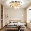 Modern 16.5" Crystal Chandelier Flush Mount, 3-Tier Round 50W Dimmable LED Ceiling Light with Remote, K9 Crystal Ceiling Fixture for Bedroom Living Room Dining Room, Low Ceilings