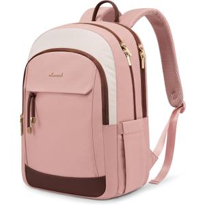 LOVEVOOK Travel Laptop Backpack Women, 15.6 Inch Anti Theft College Backpack Woman with Laptop Compartment, Large Water Resistant Black Computer Daypack for Work Casual Travel Essentials, Beige pink