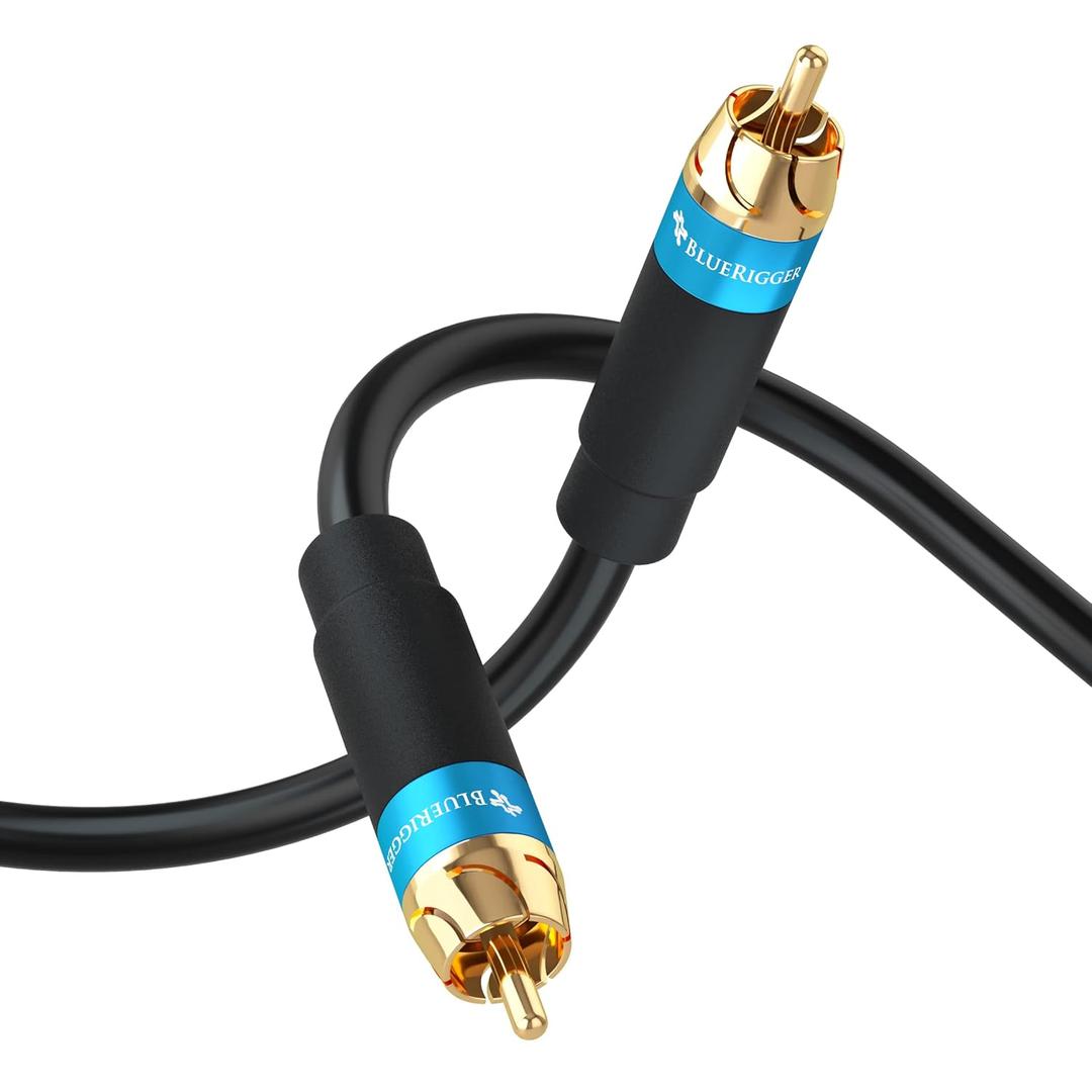 BlueRigger RCA Audio Subwoofer Cable (75FT, Dual Shielded, Gold Plated RCA Connectors)  for Subwoofer, Amplifier, Home Theater