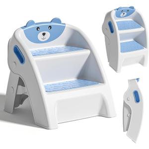 TPN Toddler Step Stool for Bathroom Sink and Potty Training Durable Anti-Slip,Anti-Tip A-Frame,10-Second Assembly, 2-Step Potty Stool with Wide Steps (Light Blue)