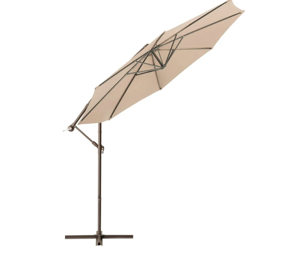 10ft Offset Hanging Market Patio Umbrella with Easy Tilt Adjustment, 8 Ribs for Backyard, Poolside, Lawn and Garden, Beige